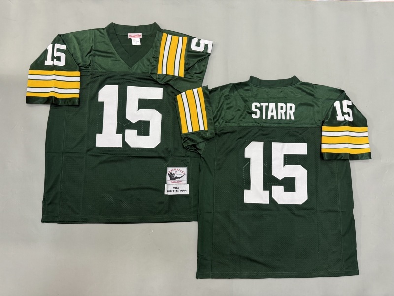 Men 2025 Green Bay Packers #15 Starr Green Throwback Limited NFL Jersey style 001